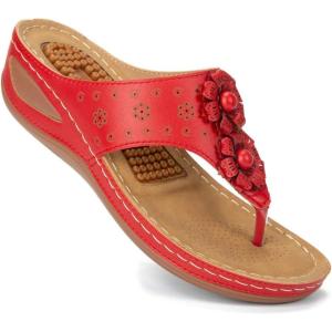 Ecetana Womens Wedge Sandals Dressy: 2026 Comfortable Casual Summer Flip Flops Walking Platform Slides Shoes(Red)