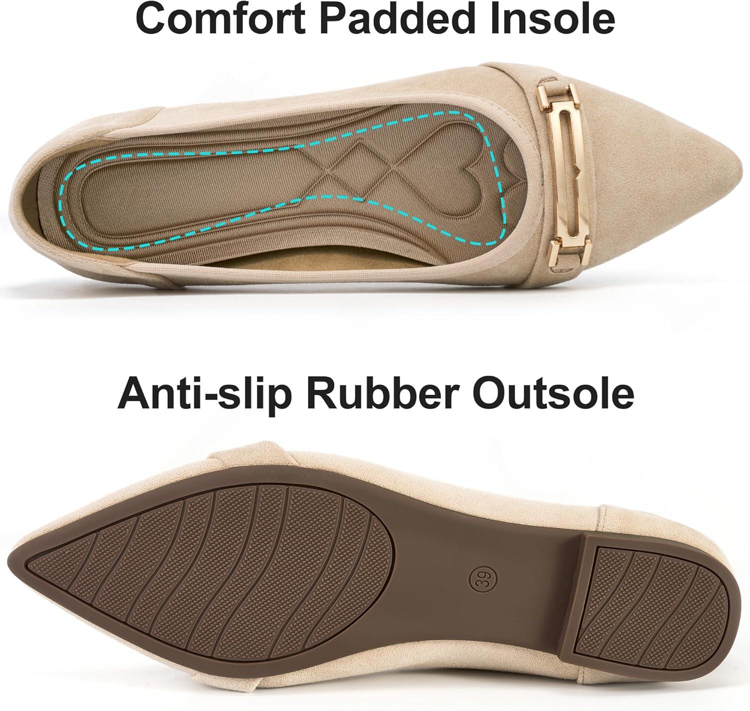 image:imageEcetana Flats for Women Pointed Toe Ballet Flats Comfortable Suede Slip on Dressy Shoes for Work Business Casual TravelApricot