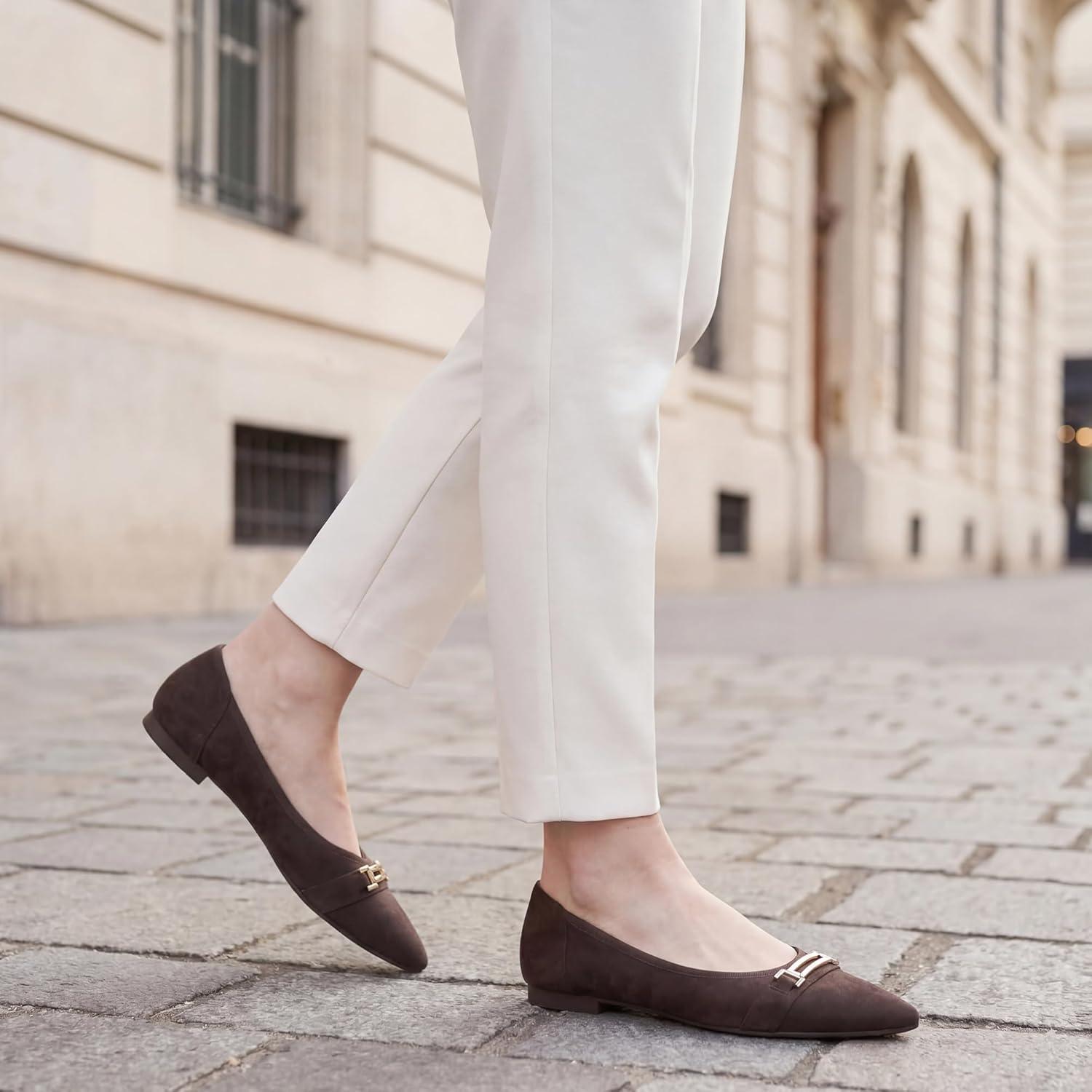 image:imageEcetana Flats for Women Pointed Toe Ballet Flats Comfortable Suede Slip on Dressy Shoes for Work Business Casual TravelCoffee