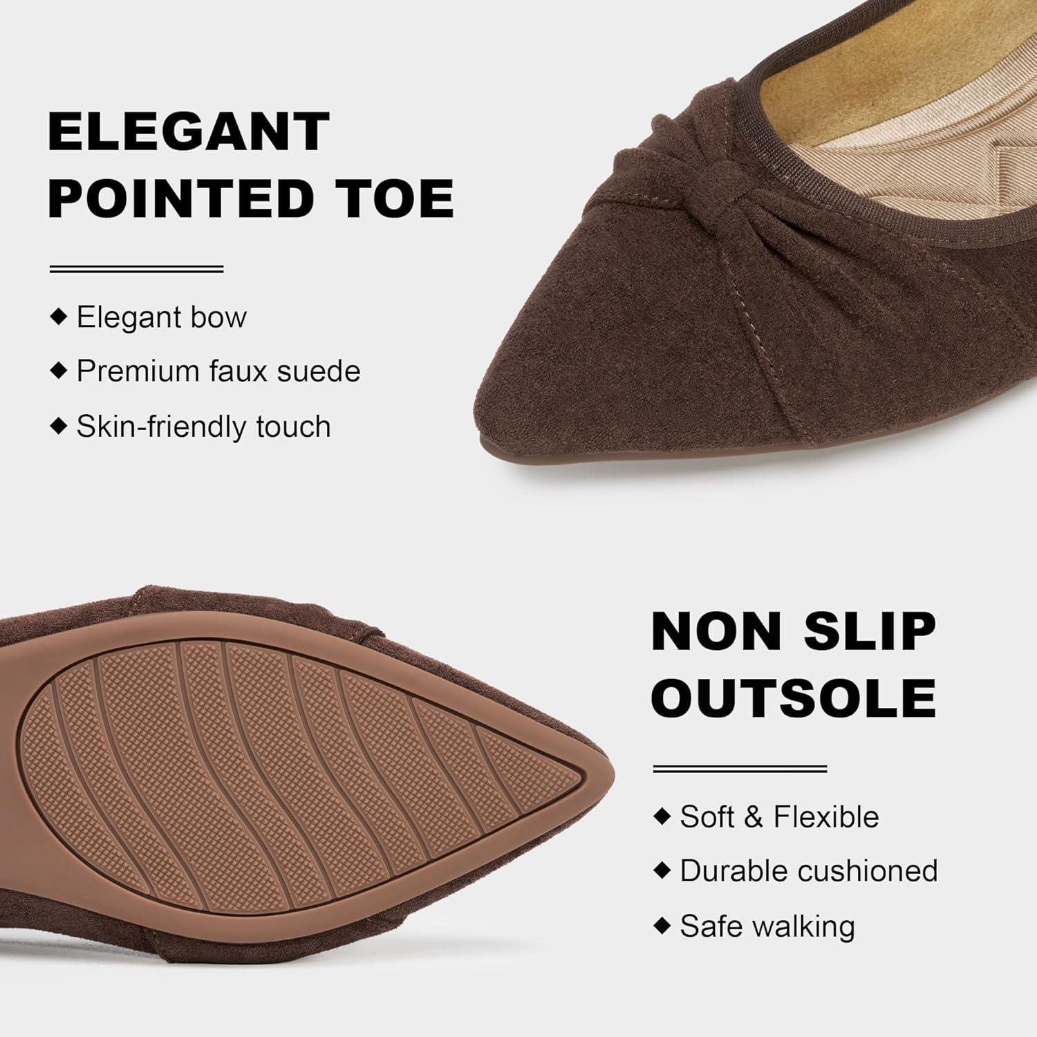 image:imageEcetana Womens Flats Ballet Shoes Comfortable Dressy Pointed Toe Bow Flats 2026 Foldable Slip On Dress Shoes for Work Office Business Wedding CasualCoffee
