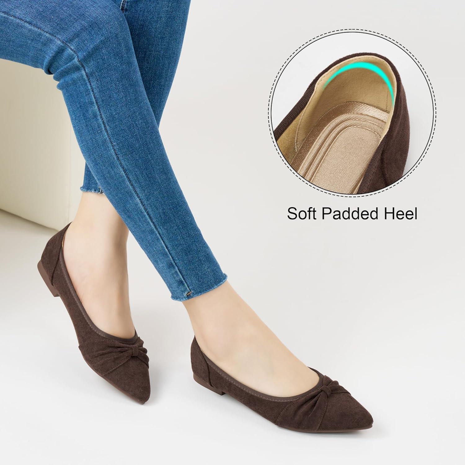 image:imageEcetana Womens Flats Ballet Shoes Comfortable Dressy Pointed Toe Bow Flats 2026 Foldable Slip On Dress Shoes for Work Office Business Wedding CasualCoffee