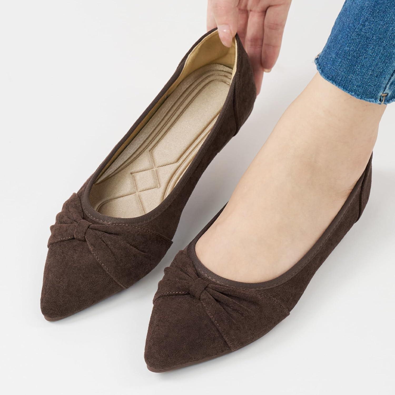 image:imageEcetana Womens Flats Ballet Shoes Comfortable Dressy Pointed Toe Bow Flats 2026 Foldable Slip On Dress Shoes for Work Office Business Wedding CasualCoffee