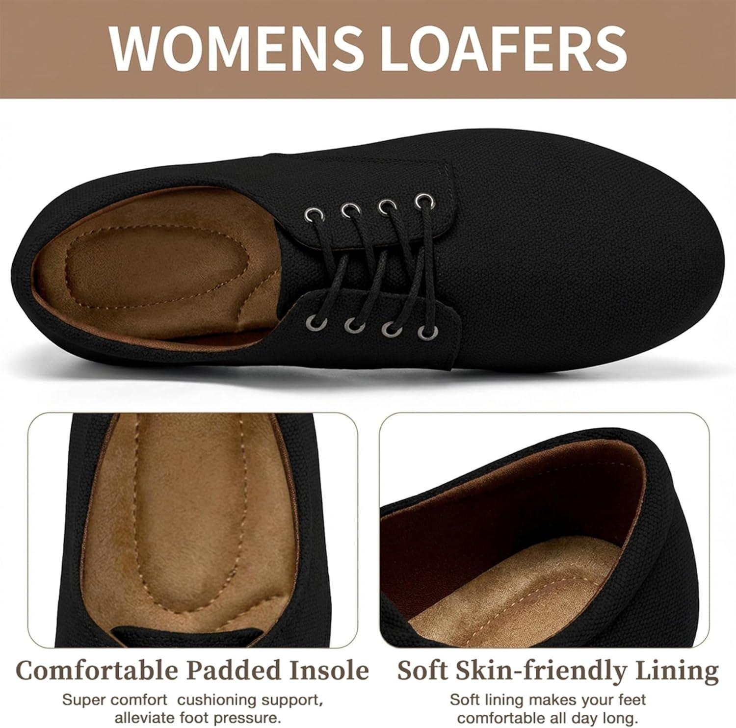 image:imageEcetana Womens Loafers Dressy Shoes 2026 Casual Comfortable Lace Up Walking Flats for Work Travel Fashion Penny LoafersBlack