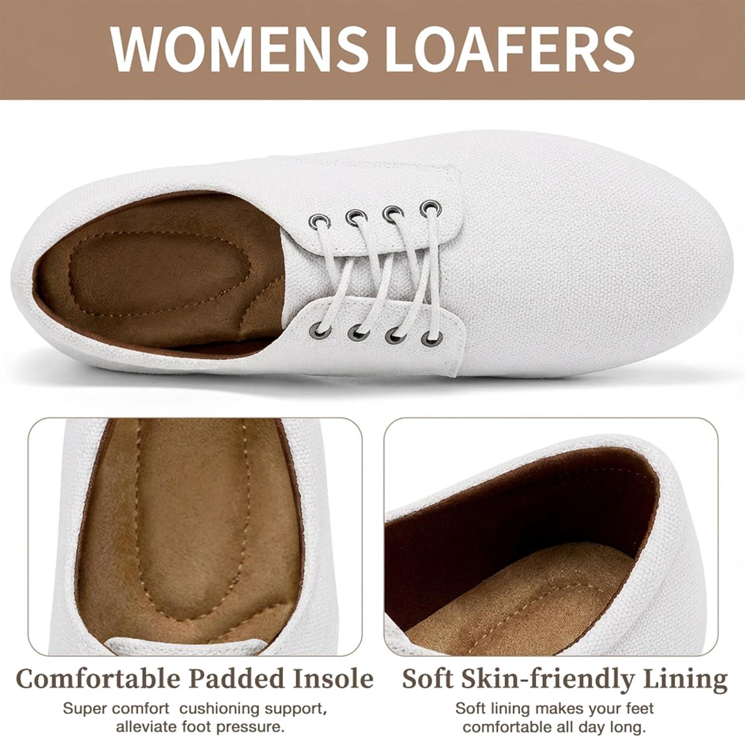 image:imageEcetana Womens Loafers Dressy Shoes 2026 Casual Comfortable Lace Up Walking Flats for Work Travel Fashion Penny LoafersWhite