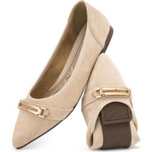 Ecetana Flats for Women Pointed Toe Ballet Flats Comfortable Suede Slip on Dressy Shoes for Work Business Casual Travel(Apricot)