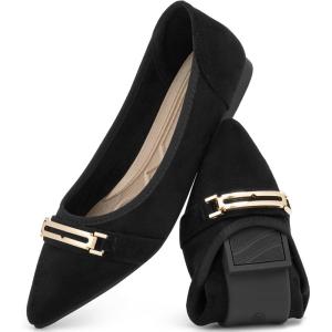 Ecetana Flats for Women Pointed Toe Ballet Flats Comfortable Suede Slip on Dressy Shoes for Work Business Casual Travel(Black)