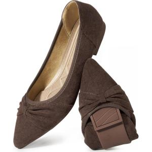 Ecetana Womens Flats Ballet Shoes Comfortable Dressy Pointed Toe Bow Flats 2026 Foldable Slip On Dress Shoes for Work Office Business Wedding Casual(Coffee)