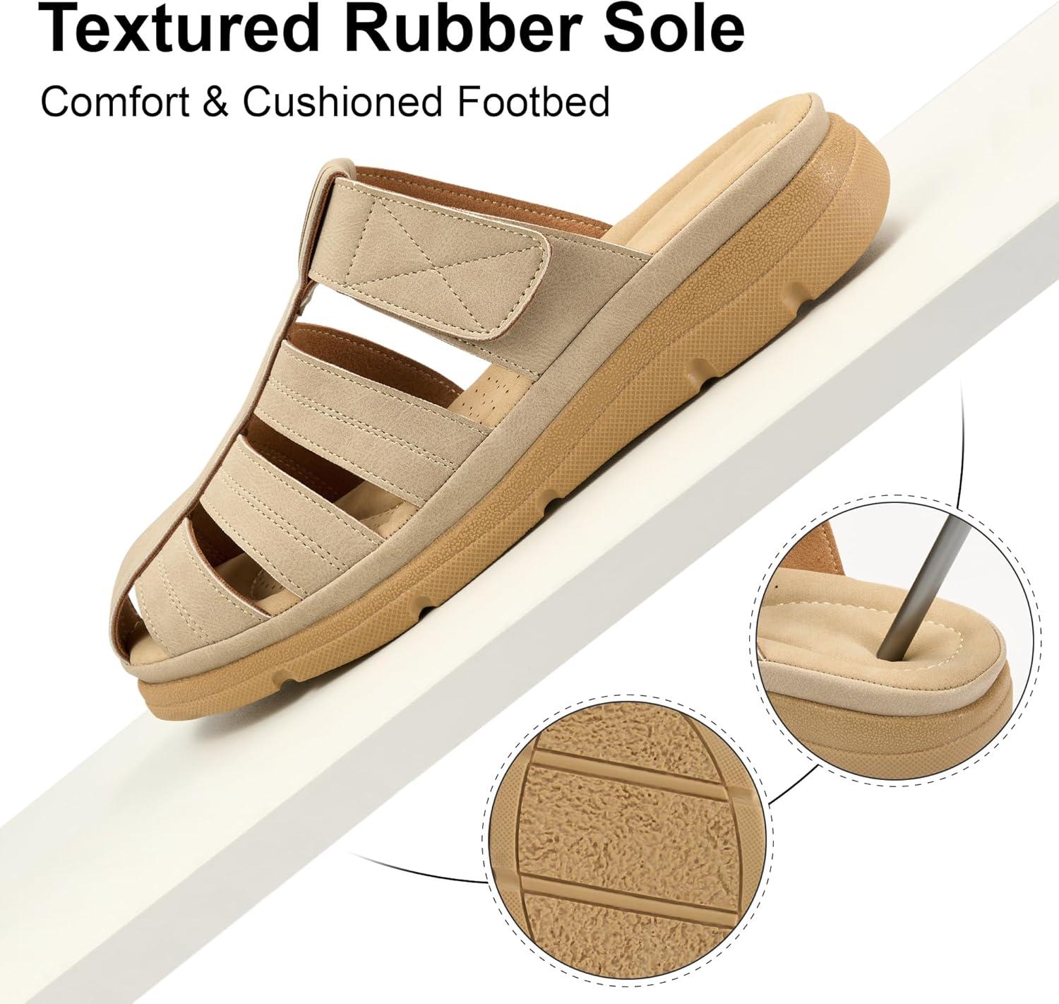 image:imageEcetana Closed Toe Sandals for Women Comfortable Dressy Fisherman Clogs Summer Casual Slip On Arch Support Wedge Mules for WalkingBeige