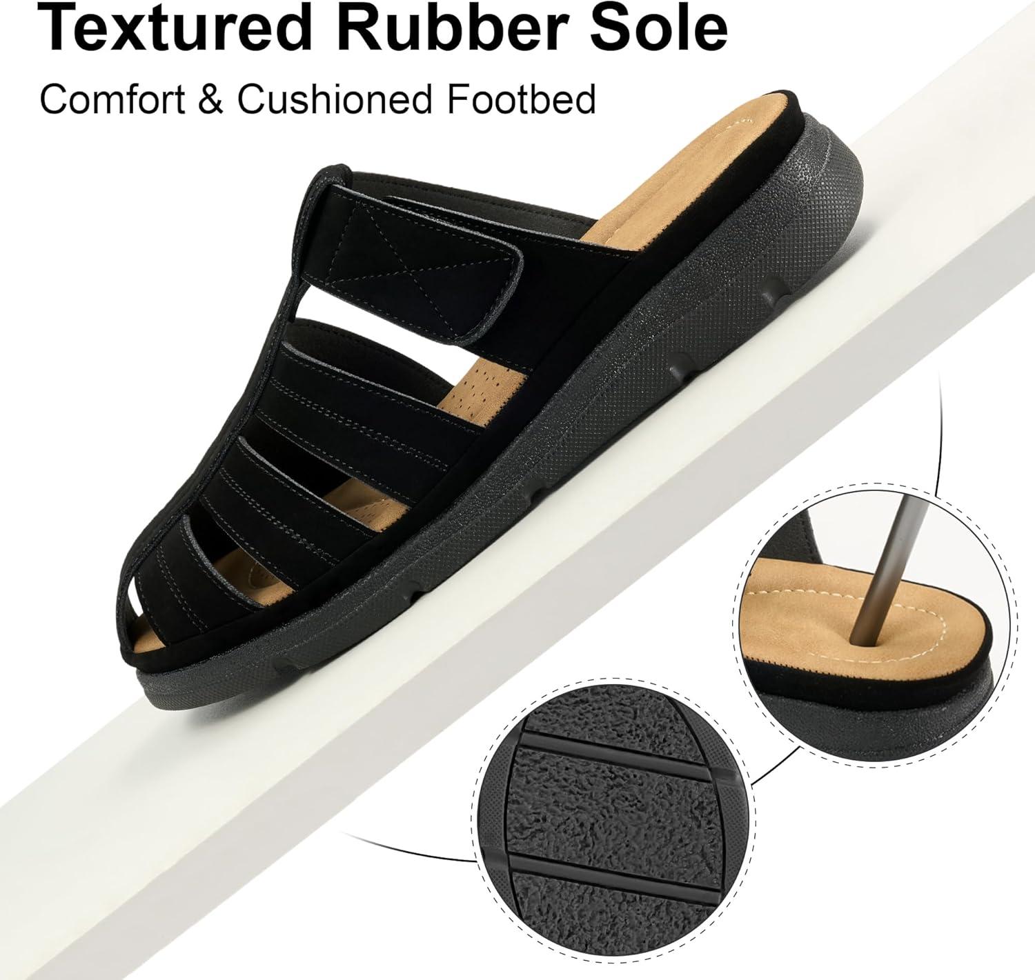 image:imageEcetana Closed Toe Sandals for Women Comfortable Dressy Fisherman Clogs Summer Casual Slip On Arch Support Wedge Mules for WalkingBlack