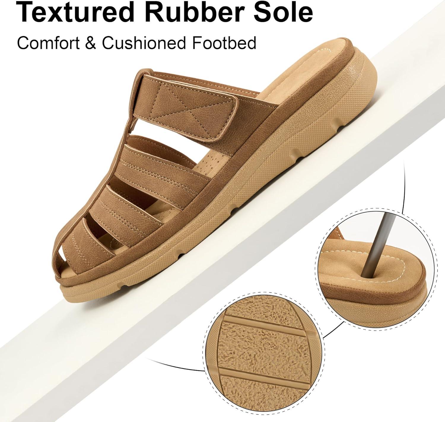 image:imageEcetana Closed Toe Sandals for Women Comfortable Dressy Fisherman Clogs Summer Casual Slip On Arch Support Wedge Mules for WalkingBrown