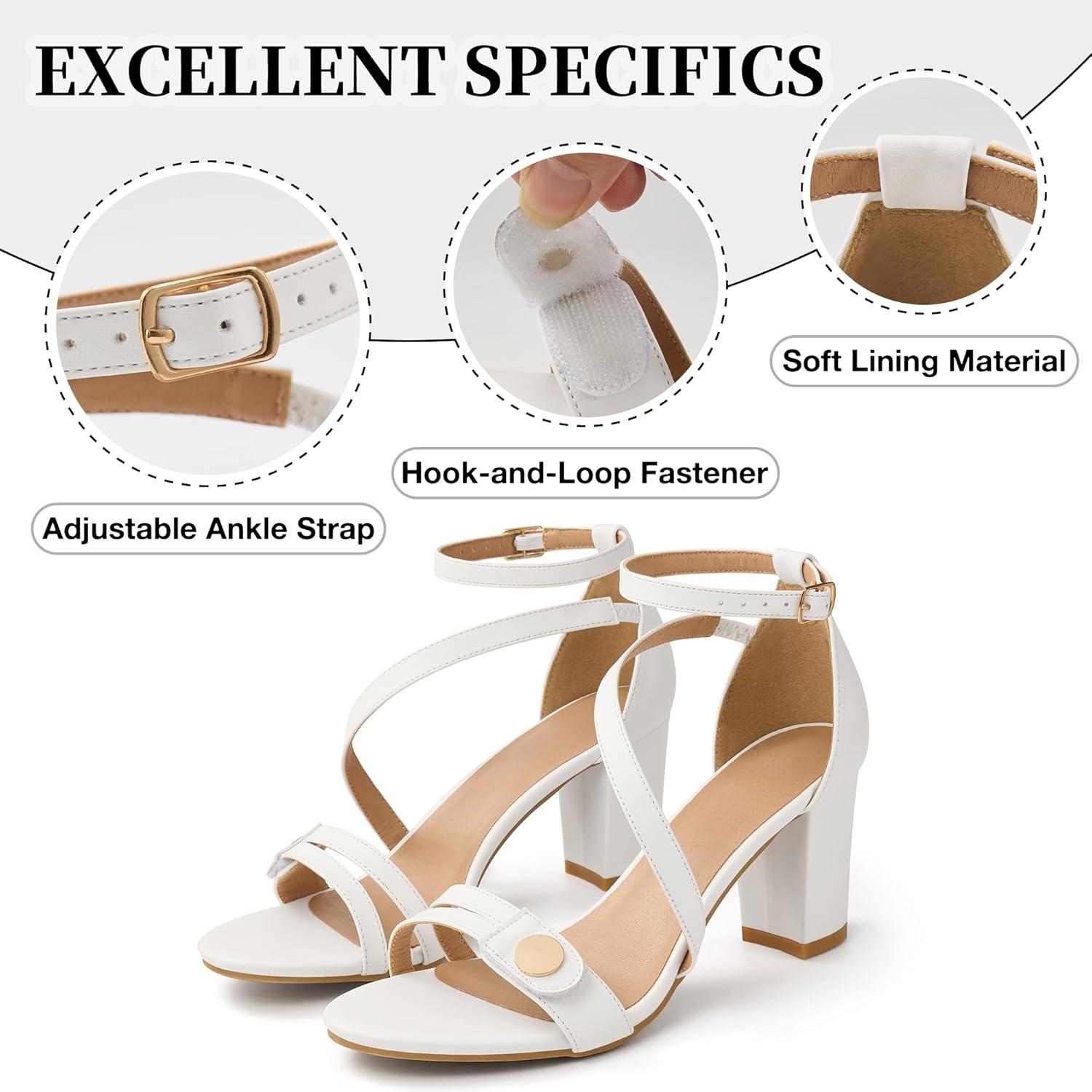 image:imageEcetana Womens Chunky Heel Sandals Open Toe Block Ankle Strap Buckle Comfortable Dressy Pumps Shoes for Wedding Party PromWhite