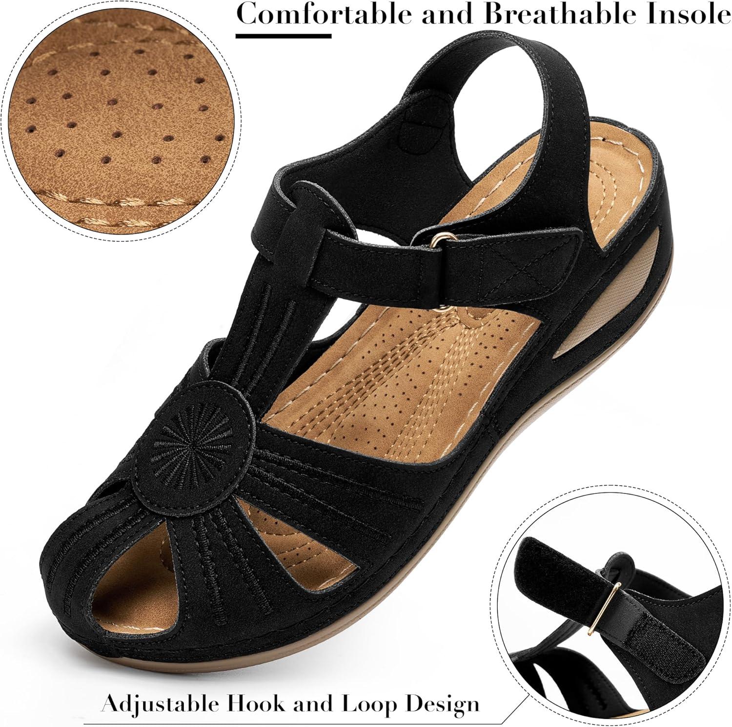 image:imageEcetana Womens Closed Toe Sandals Dressy Wedge Sandals 2026 Comfortable Summer Fisherman Platform Sandals Adjustable Casual Walking ShoesBlack