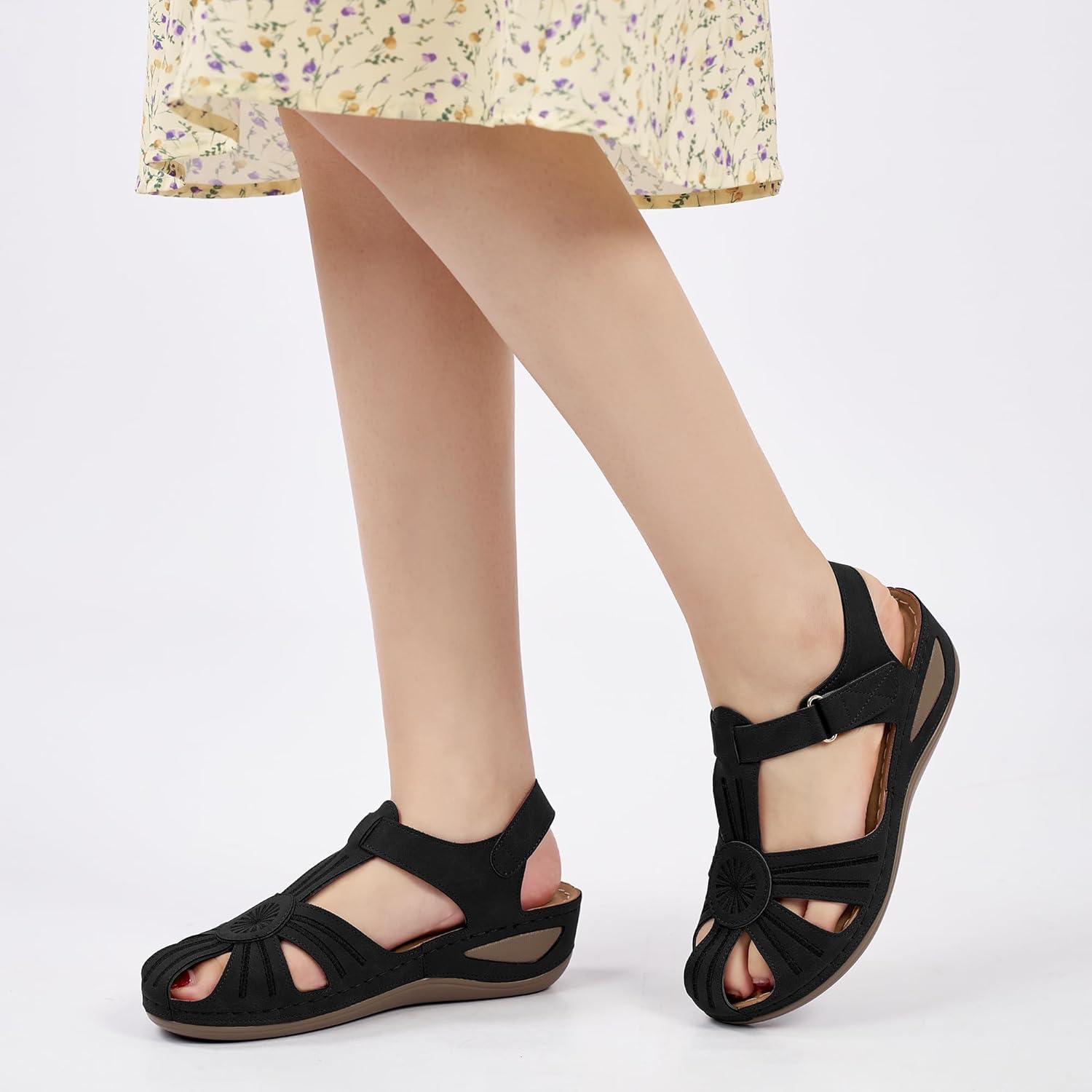 image:imageEcetana Womens Closed Toe Sandals Dressy Wedge Sandals 2026 Comfortable Summer Fisherman Platform Sandals Adjustable Casual Walking ShoesBlack
