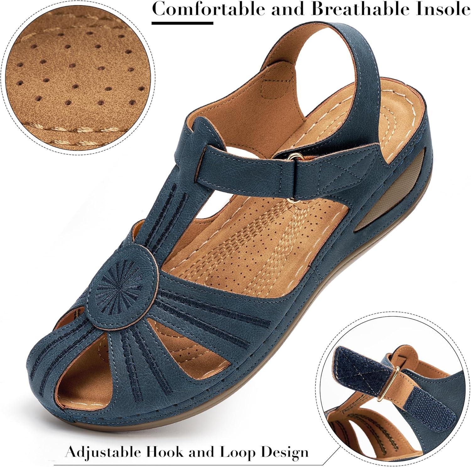 image:imageEcetana Womens Closed Toe Sandals Dressy Wedge Sandals 2026 Comfortable Summer Fisherman Platform Sandals Adjustable Casual Walking ShoesBlue