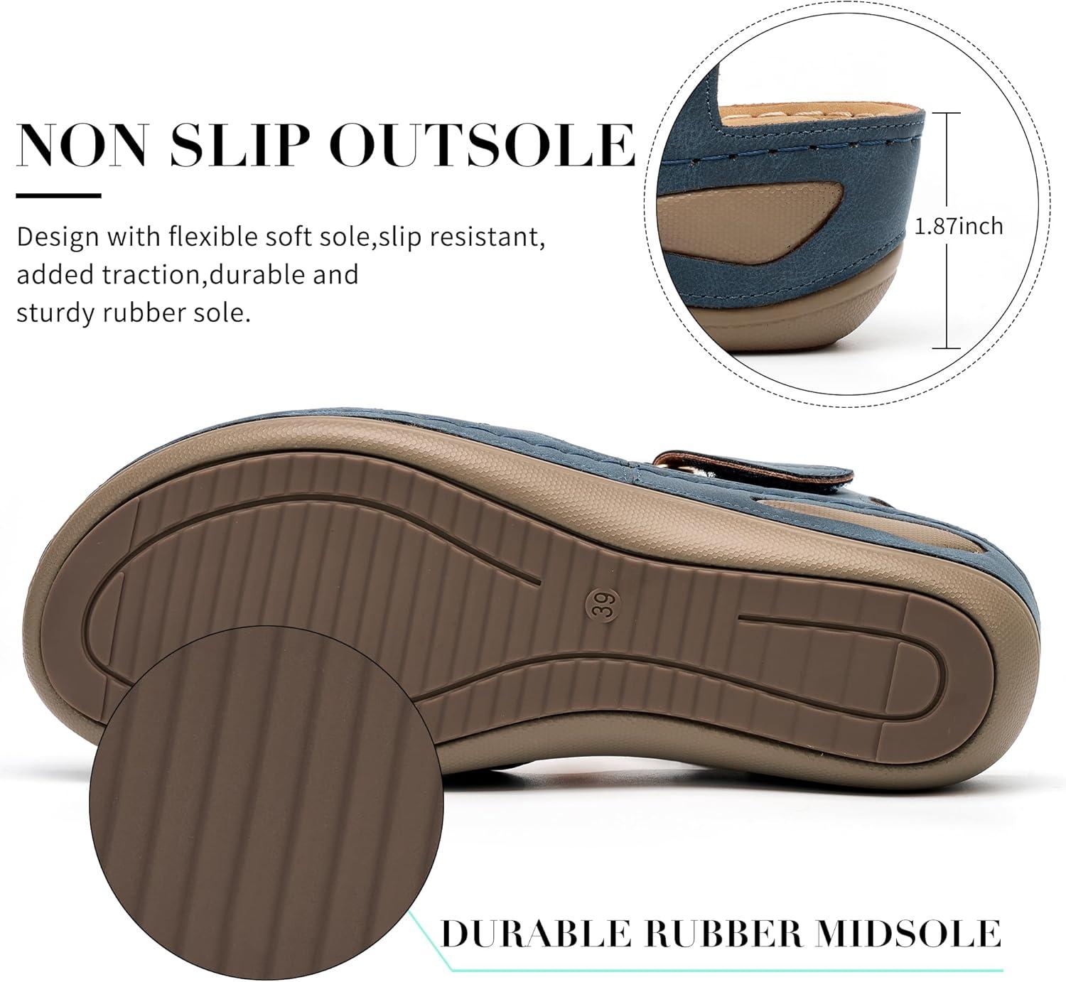 image:imageEcetana Womens Closed Toe Sandals Dressy Wedge Sandals 2026 Comfortable Summer Fisherman Platform Sandals Adjustable Casual Walking ShoesBlue