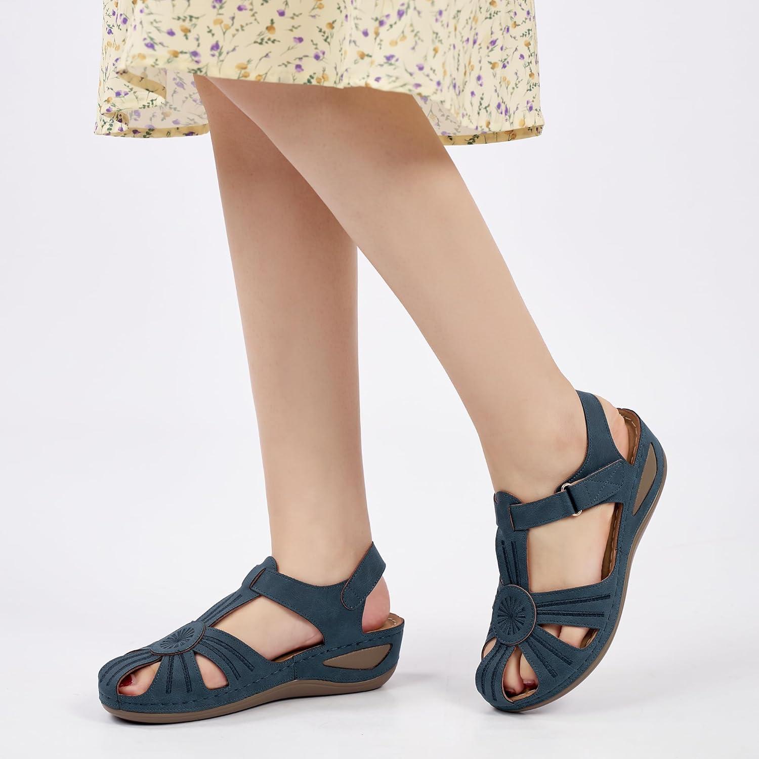 image:imageEcetana Womens Closed Toe Sandals Dressy Wedge Sandals 2026 Comfortable Summer Fisherman Platform Sandals Adjustable Casual Walking ShoesBlue