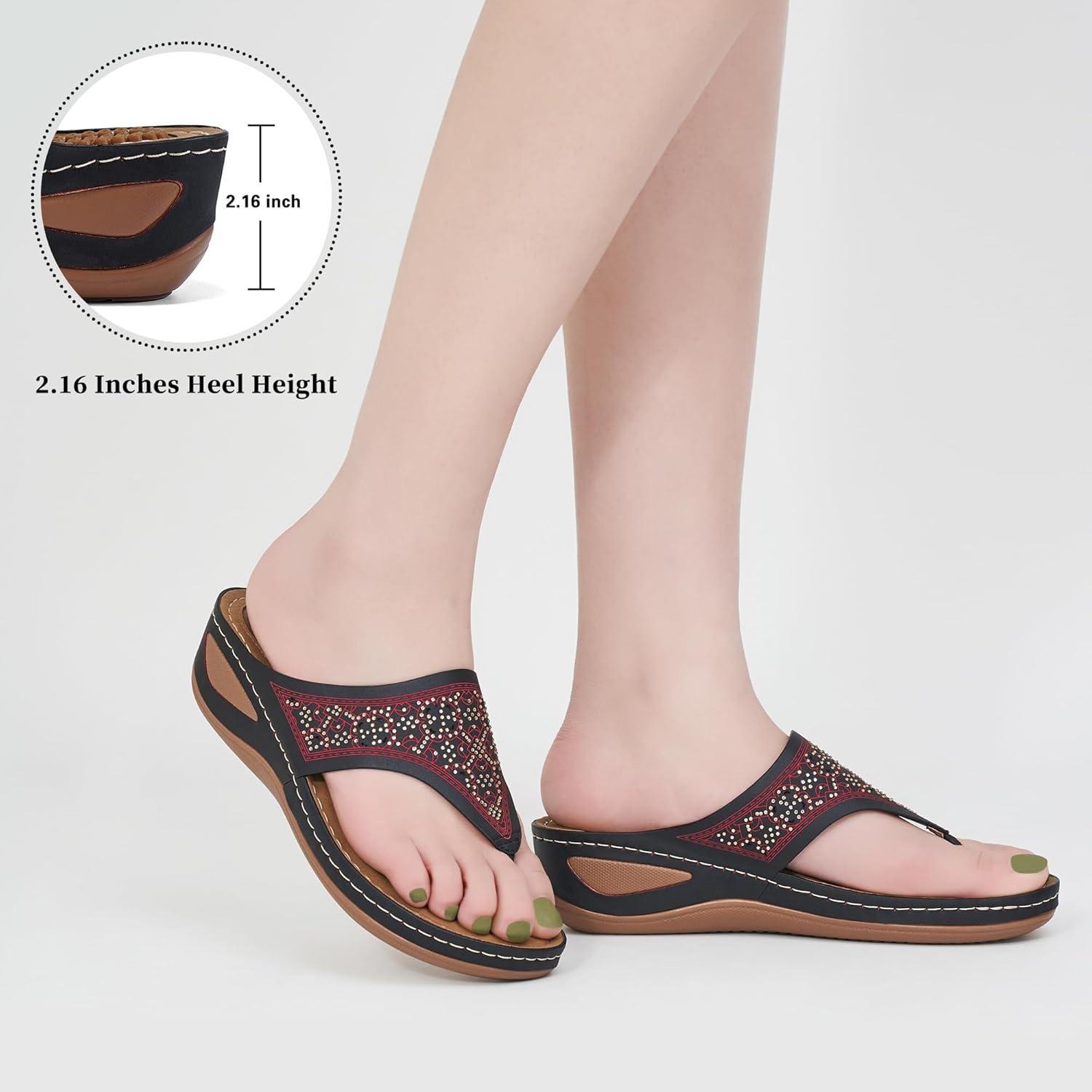 image:imageEcetana Womens Sandals Dressy Wedge Comfortable Summer Flip Flops Non Slip Platform Shoes Ladies Casual Sandals for WomenBlack