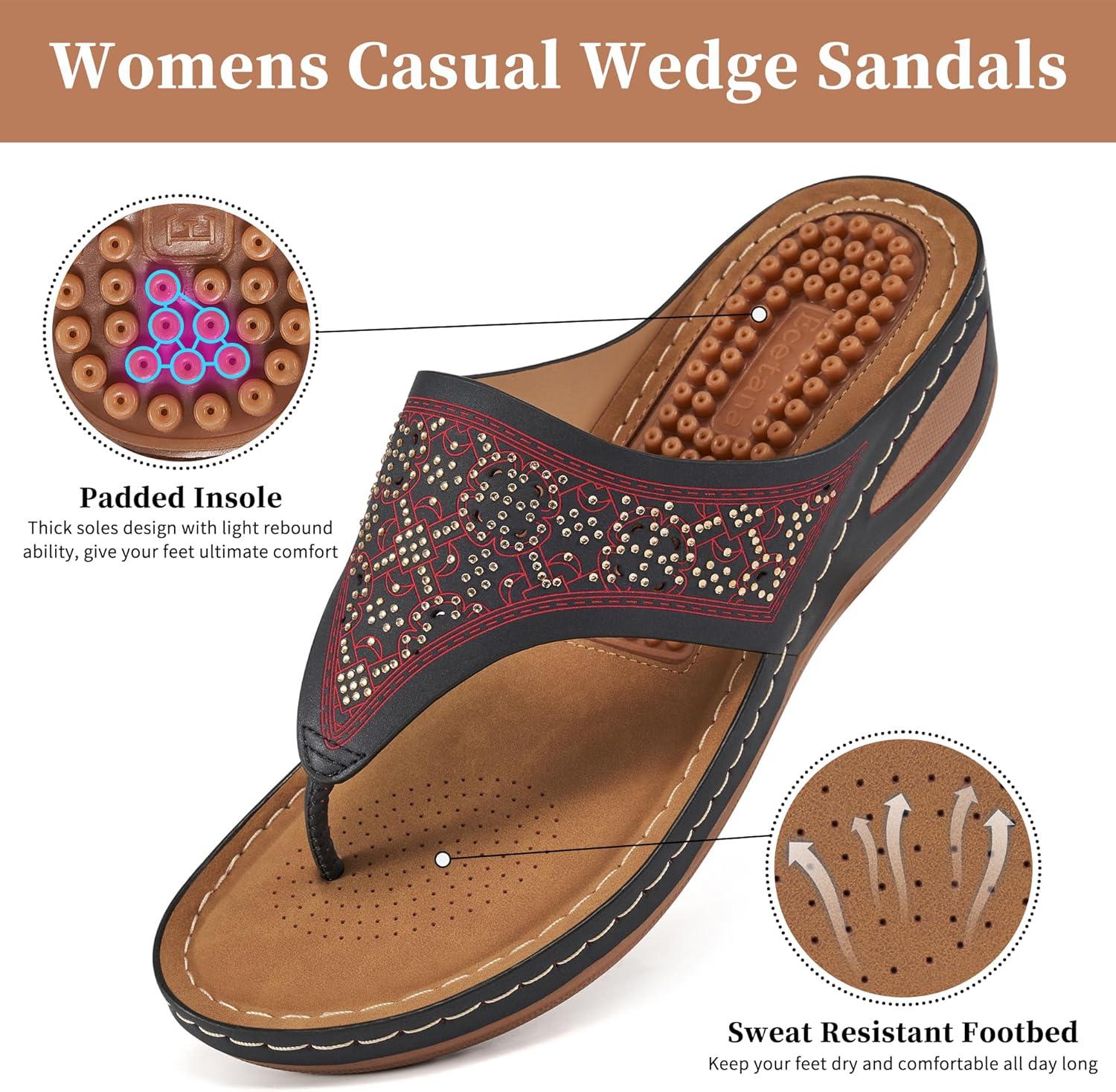 image:imageEcetana Womens Sandals Dressy Wedge Comfortable Summer Flip Flops Non Slip Platform Shoes Ladies Casual Sandals for WomenBlack