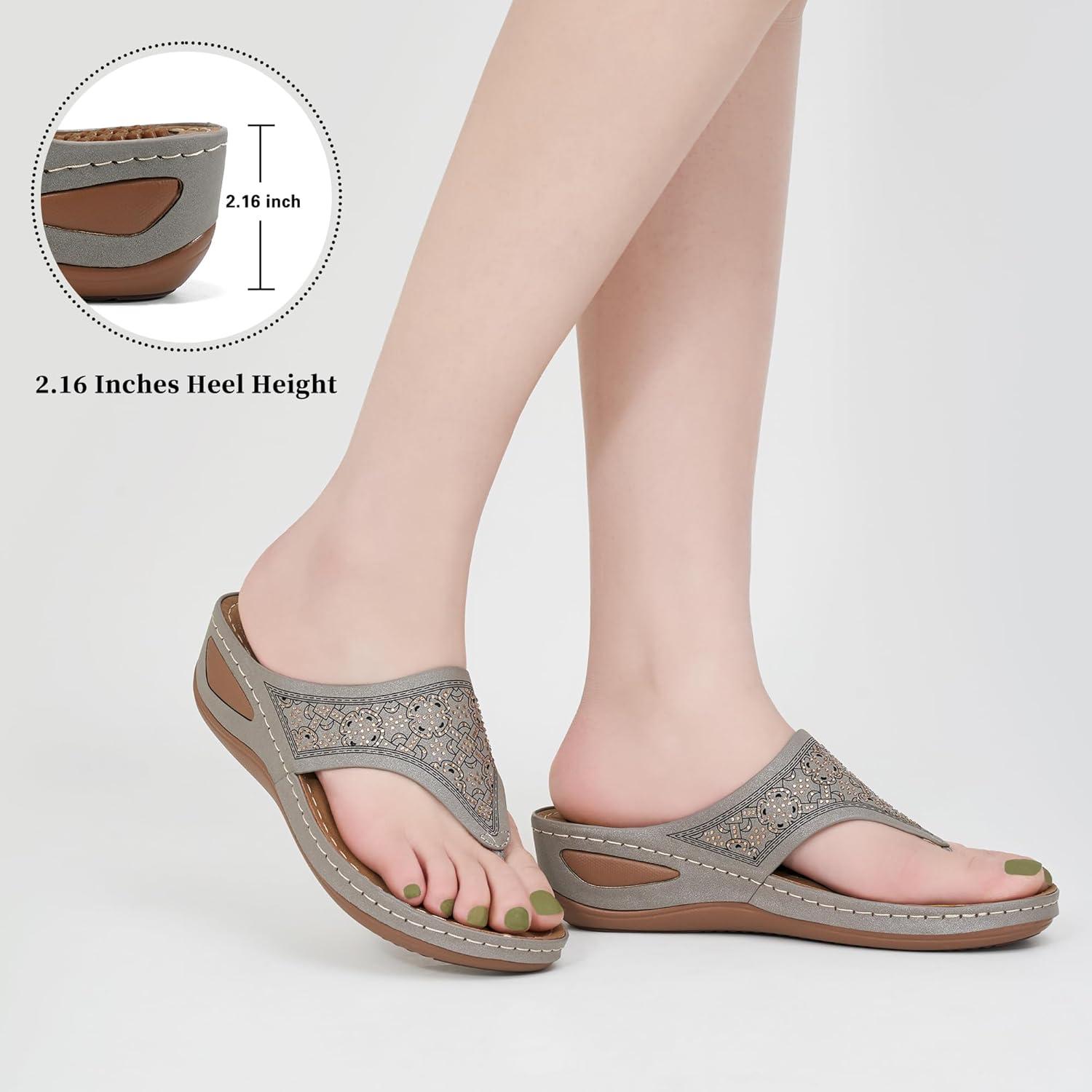 image:imageEcetana Womens Sandals Dressy Wedge Comfortable Summer Flip Flops Non Slip Platform Shoes Ladies Casual Sandals for WomenGrey
