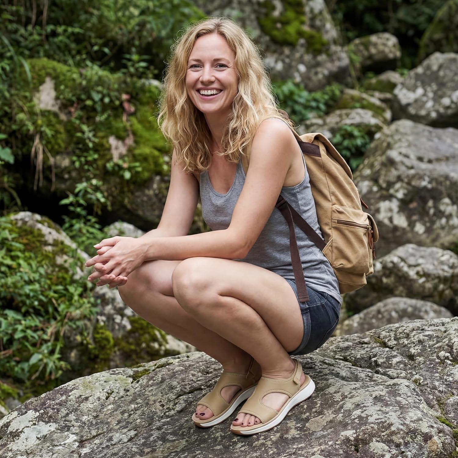 image:imageEcetana Womens Walking Sandals with Comfortable Arch SupportApricot