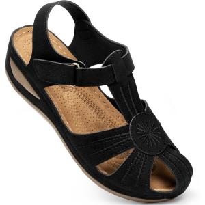 Ecetana Womens Closed Toe Sandals Dressy Wedge Sandals 2026 Comfortable Summer Fisherman Platform Sandals Adjustable Casual Walking Shoes(Black)