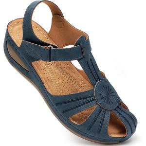 Ecetana Womens Closed Toe Sandals Dressy Wedge Sandals 2026 Comfortable Summer Fisherman Platform Sandals Adjustable Casual Walking Shoes(Blue)