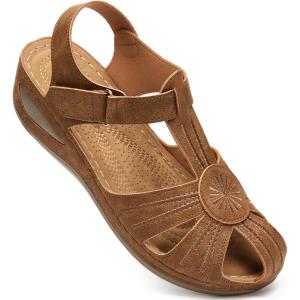 Ecetana Womens Closed Toe Sandals Dressy Wedge Sandals 2026 Comfortable Summer Fisherman Platform Sandals Adjustable Casual Walking Shoes(Brown)
