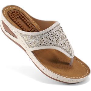 Ecetana Womens Sandals Dressy Wedge: Comfortable Summer Flip Flops Non Slip Platform Shoes Ladies Casual Sandals for Women(Beige)