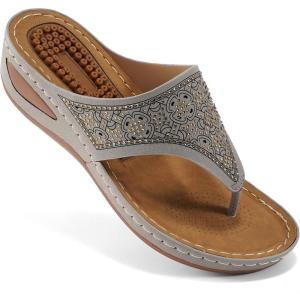 Ecetana Womens Sandals Dressy Wedge: Comfortable Summer Flip Flops Non Slip Platform Shoes Ladies Casual Sandals for Women(Grey)