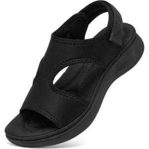 Ecetana Womens Walking Sandals with Comfortable Arch Support(Black)