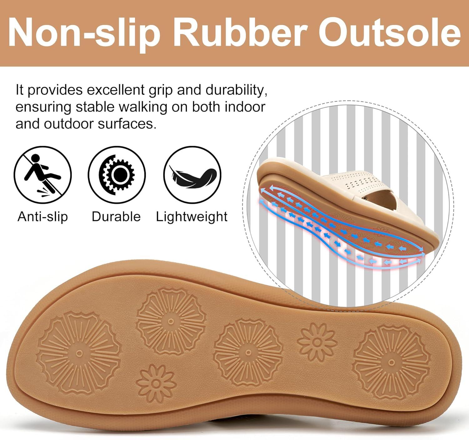 image:imageEcetana Sandals for Women Flat Slides Comfortable Dressy Orthopedic Slip On Summer Sandals 2026 for Ladies Casual WalkingBeige