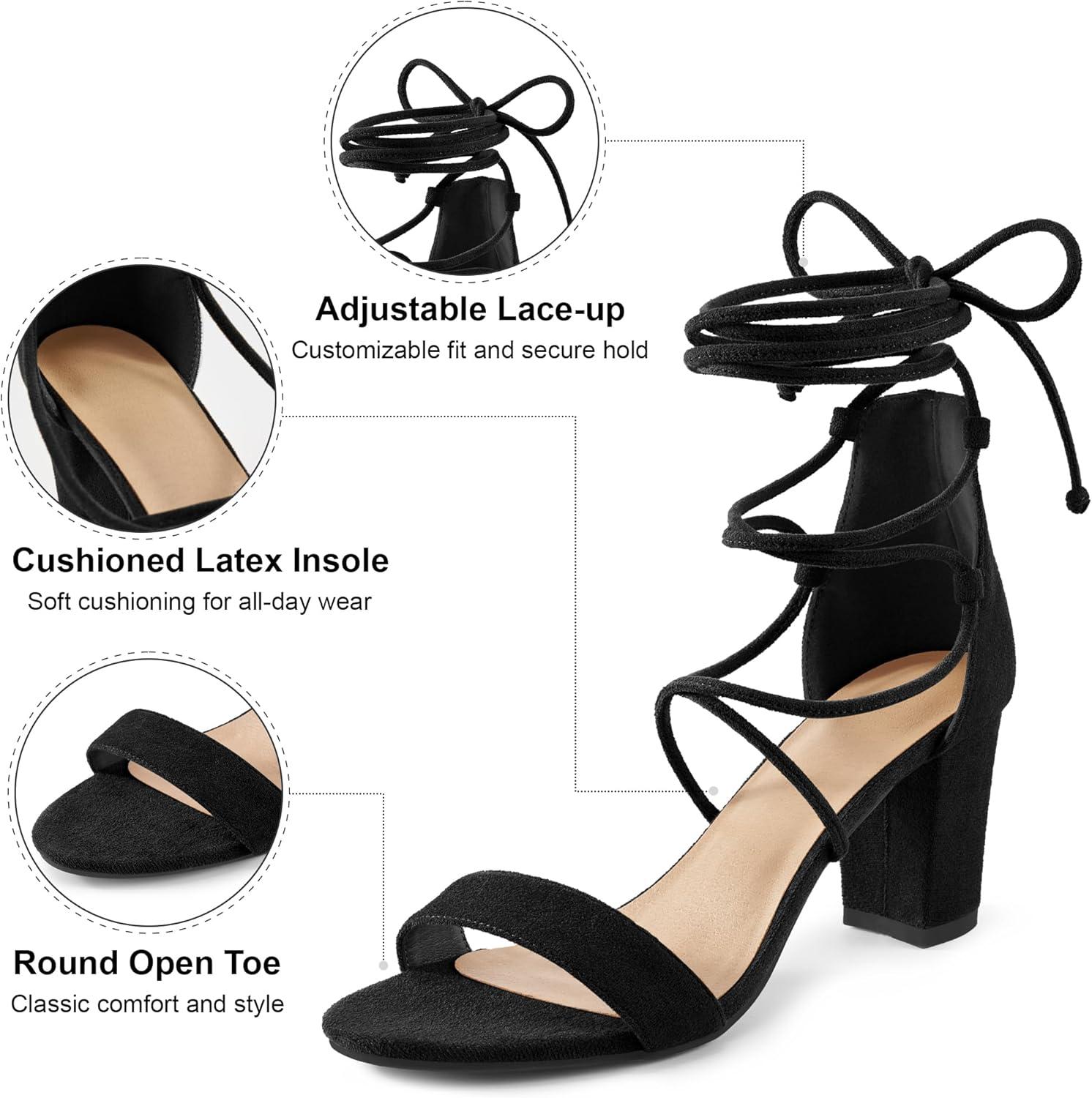 image:imageEcetana Womens Chunky Heeled Sandals Lace Up Gladiator Strappy Block Heels Sexy Open Toe Dress Pump Sandals for Wedding PromBlack
