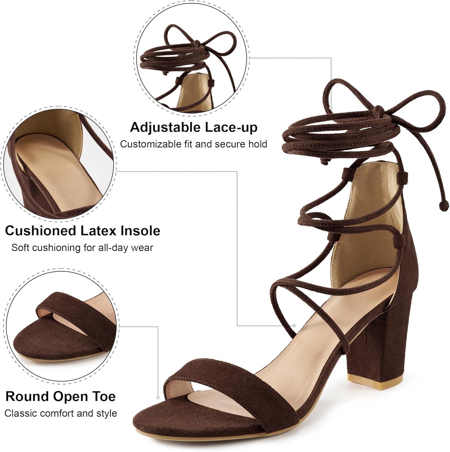 image:imageEcetana Womens Chunky Heeled Sandals Lace Up Gladiator Strappy Block Heels Sexy Open Toe Dress Pump Sandals for Wedding PromCoffee