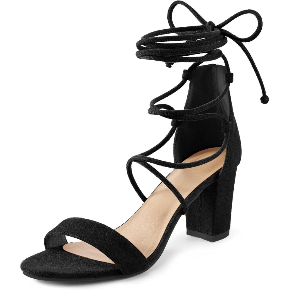 image:imageEcetana Womens Chunky Heeled Sandals Lace Up Gladiator Strappy Block Heels Sexy Open Toe Dress Pump Sandals for Wedding PromBlack