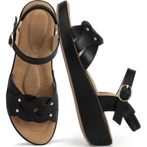 Ecetana Wedge Sandals for Women Dressy(Black)