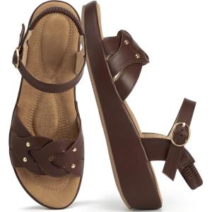Ecetana Wedge Sandals for Women Dressy(Coffee)