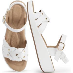 Ecetana Wedge Sandals for Women Dressy(White)