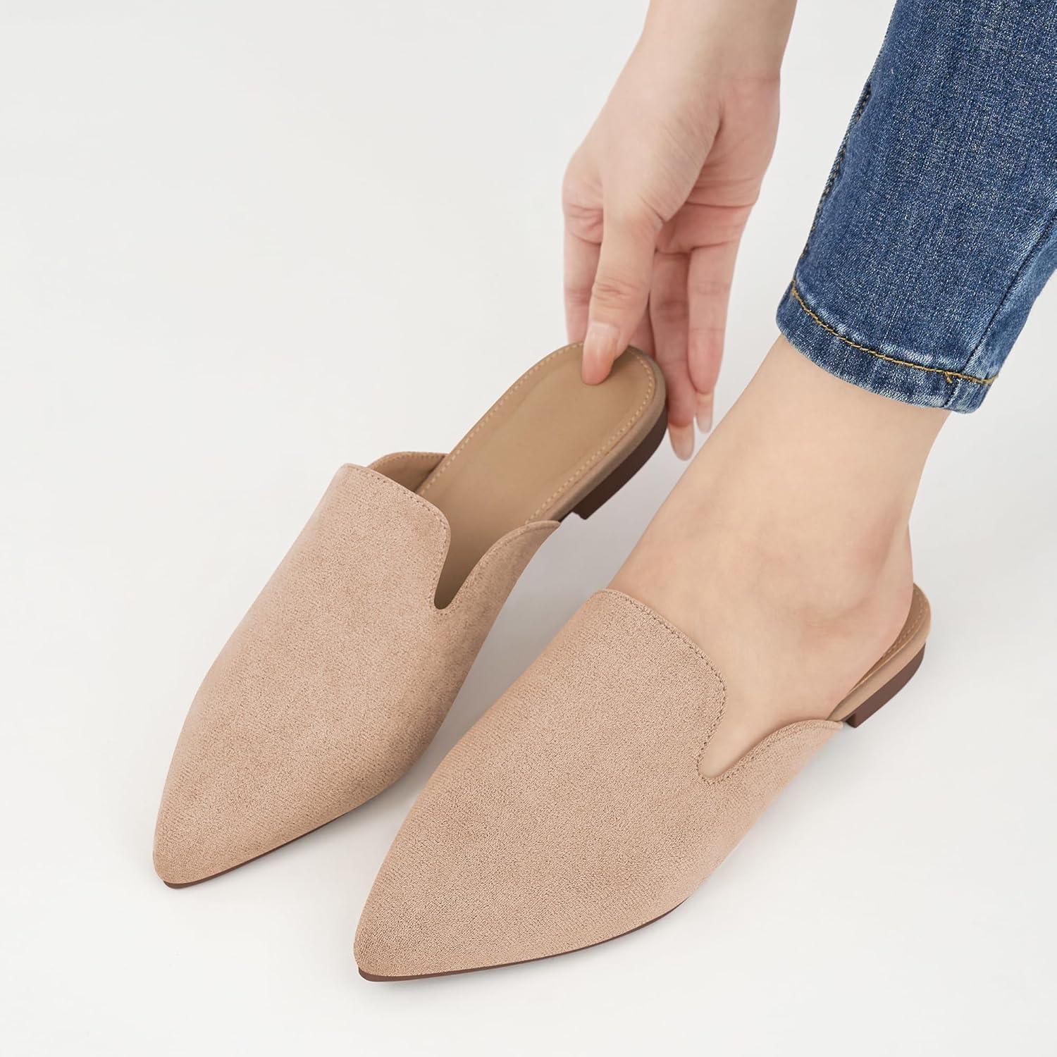 image:imageEcetana Womens Mules Flats 2026 Pointed Toe Dressy Slip On Work Shoes for Business Comfortable Casual Slides Backless LoafersApricot