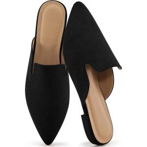 Ecetana Womens Mules Flats 2026 Pointed Toe Dressy Slip On Work Shoes for Business Comfortable Casual Slides Backless Loafers(Black)