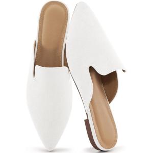 Ecetana Womens Mules Flats 2026 Pointed Toe Dressy Slip On Work Shoes for Business Comfortable Casual Slides Backless Loafers(White)