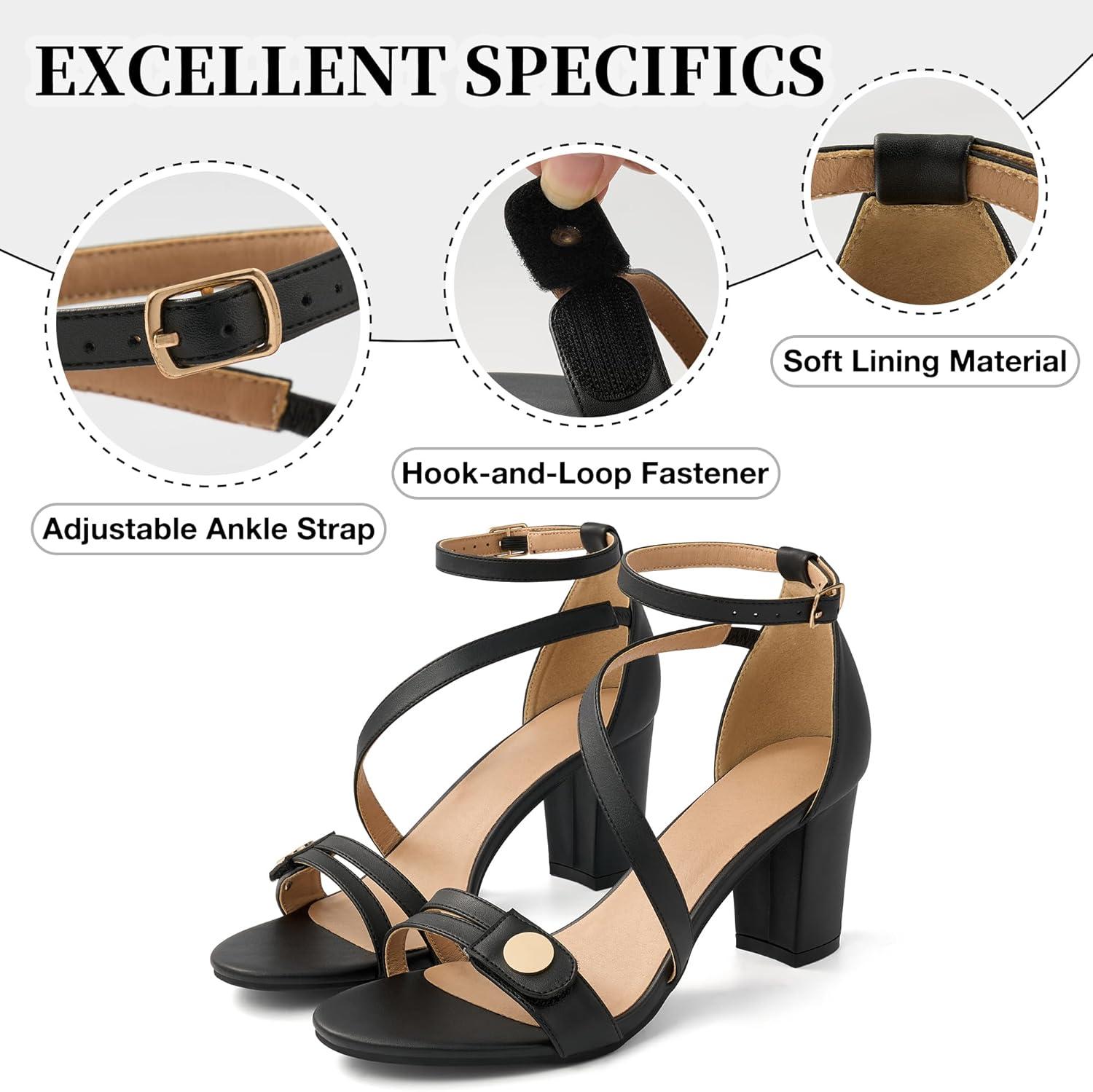 image:imageEcetana Womens Chunky Heel Sandals 3Inch Stable Block Heel with HookandLoop amp Adjustable Ankle Strap Cushioned Insole Dressy Pumps for Wedding Party PromBlack
