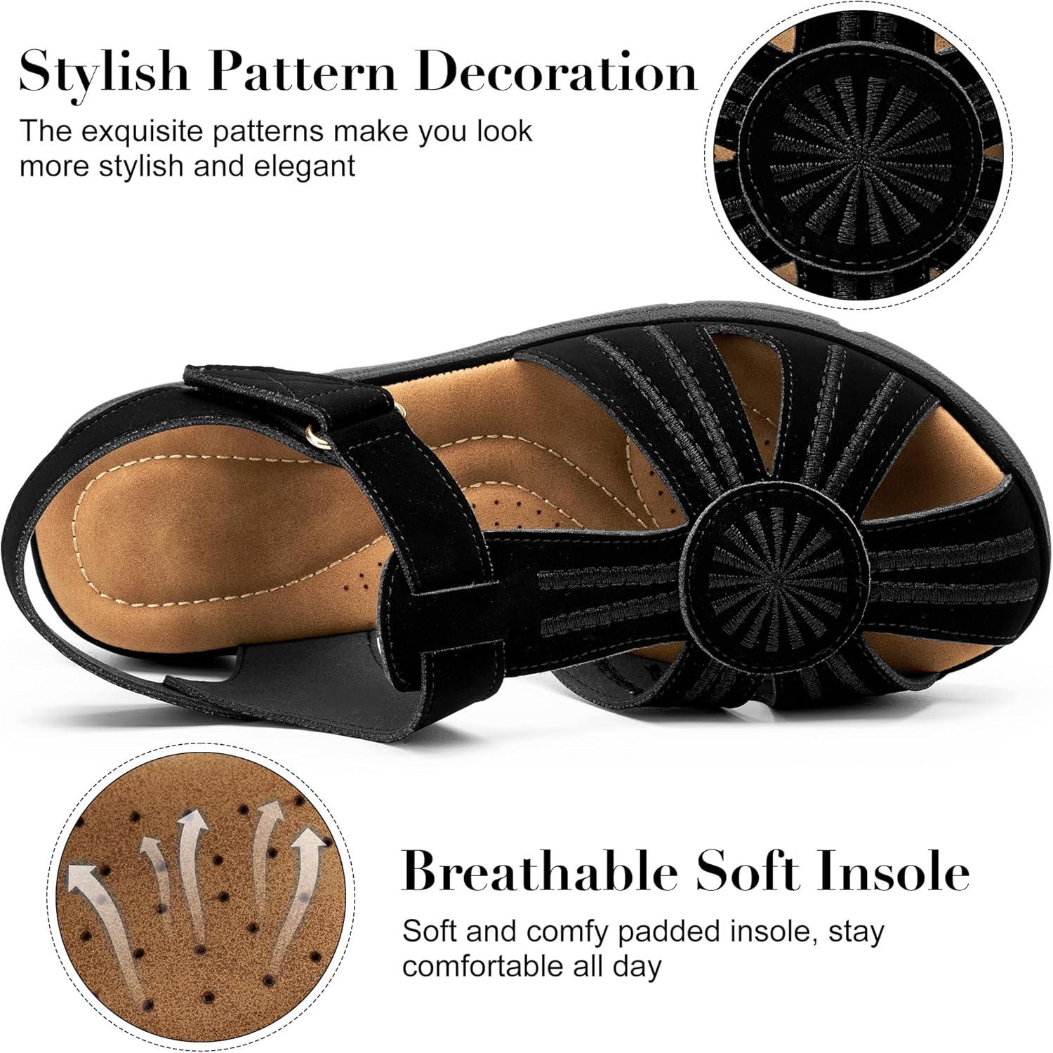 image:imageEcetana Womens Closed Toe Sandals Summer 2026 Dressy Comfortable Flat Sandals Casual Ankle Strap Fisherman Walking SandalsBlack