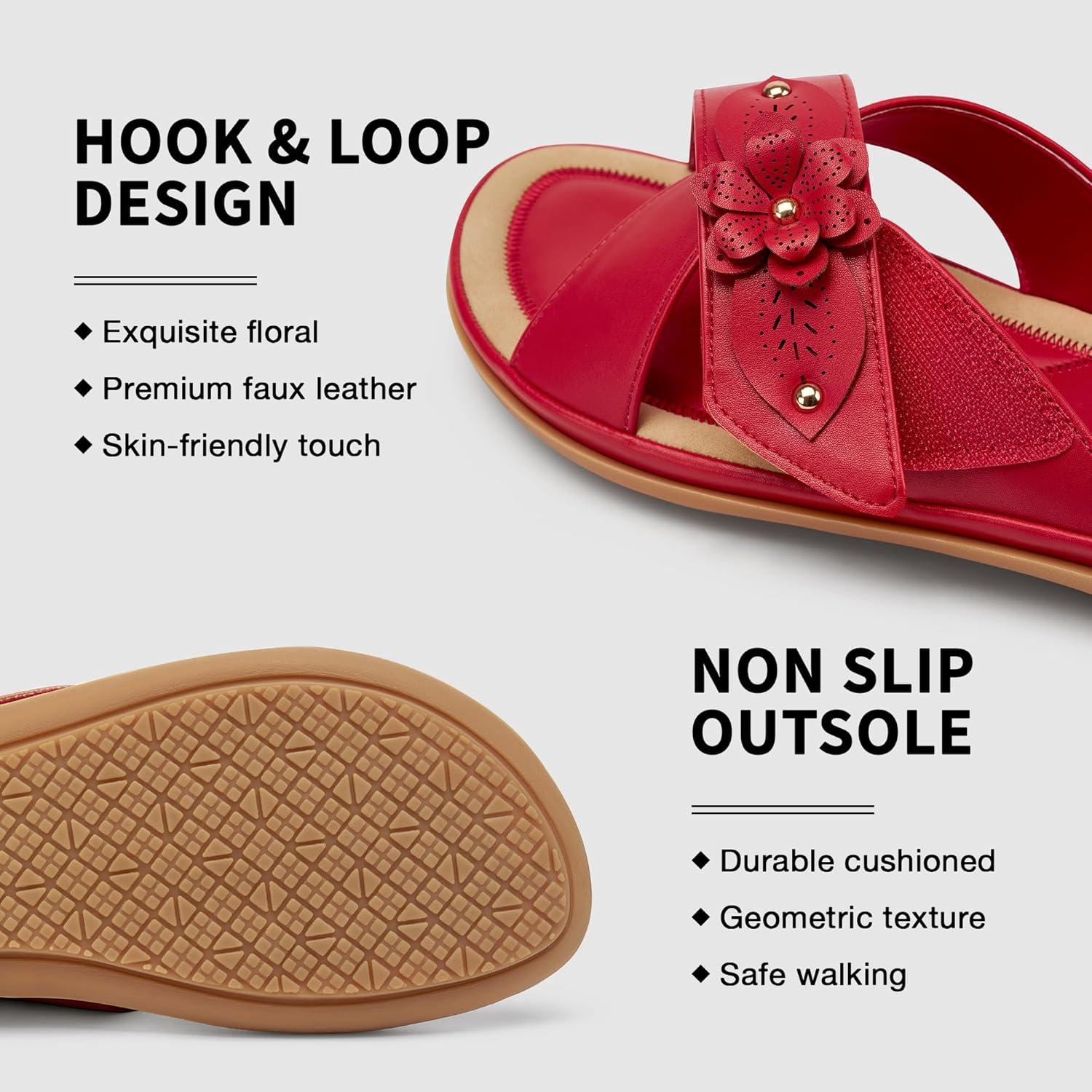 image:imageEcetana Womens Flat Sandals Summer Slides 2026 Dressy Comfortable Walking Slide Sandals for Casual Indoor OutdoorRed