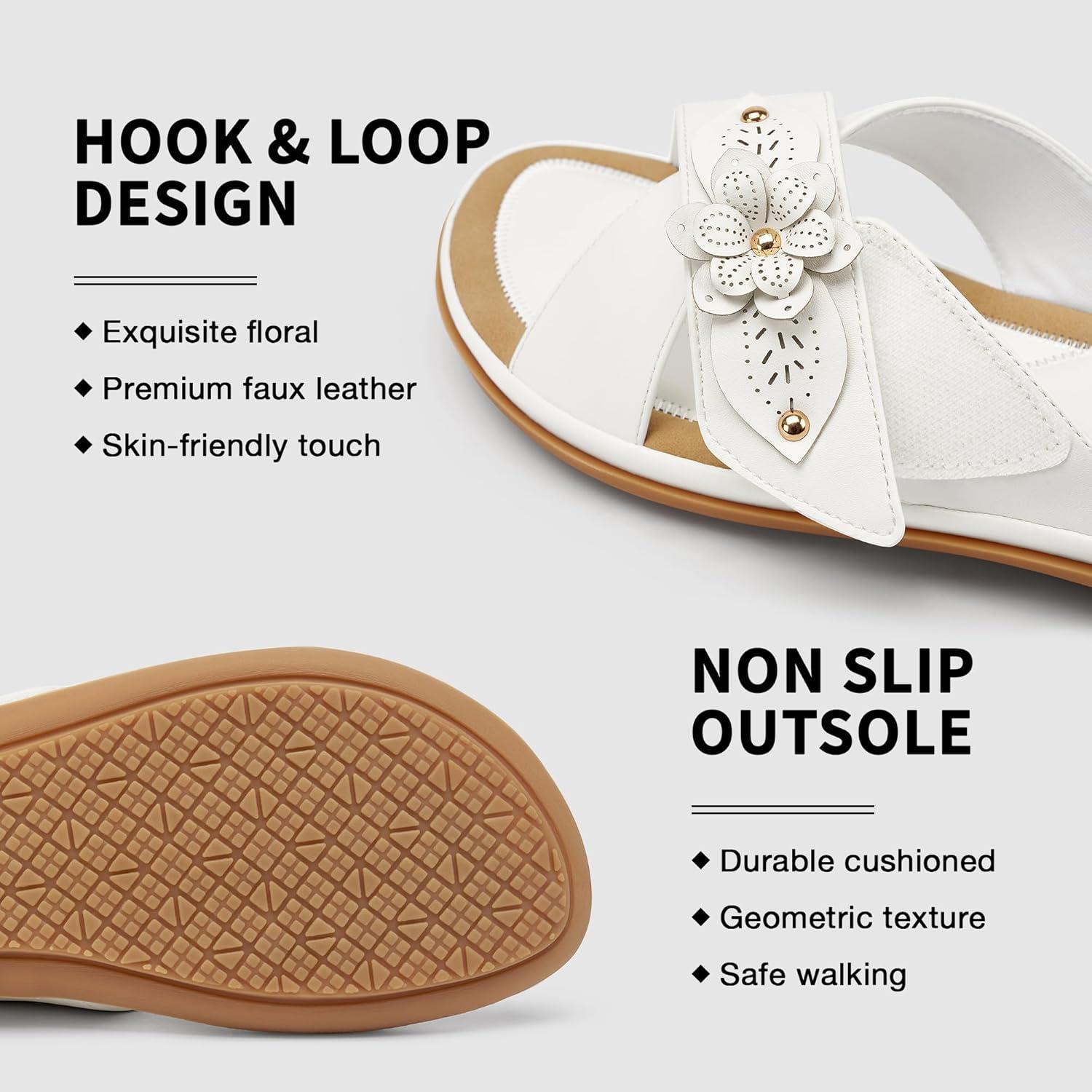 image:imageEcetana Womens Flat Sandals Summer Slides 2026 Dressy Comfortable Walking Slide Sandals for Casual Indoor OutdoorWhite