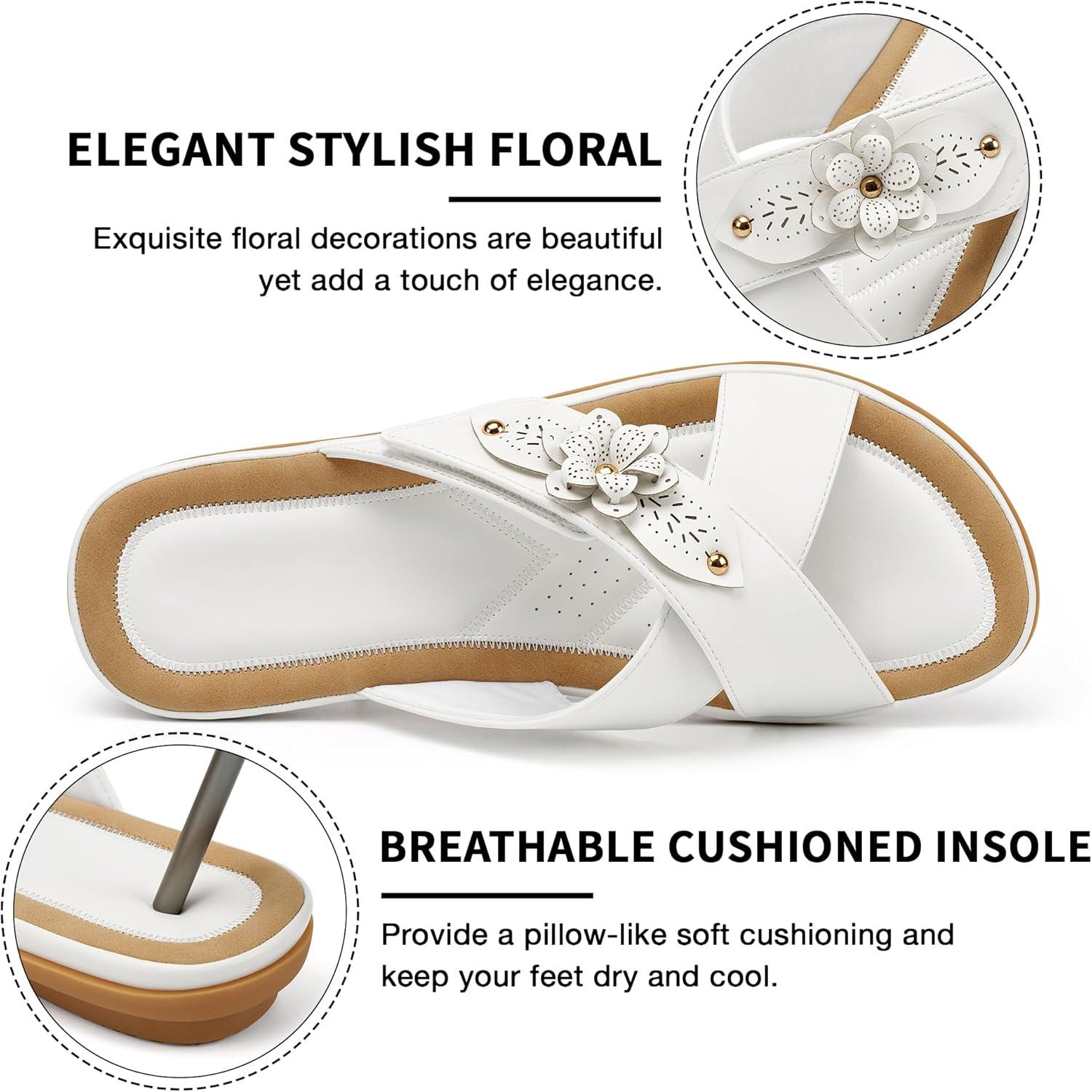 image:imageEcetana Womens Flat Sandals Summer Slides 2026 Dressy Comfortable Walking Slide Sandals for Casual Indoor OutdoorWhite