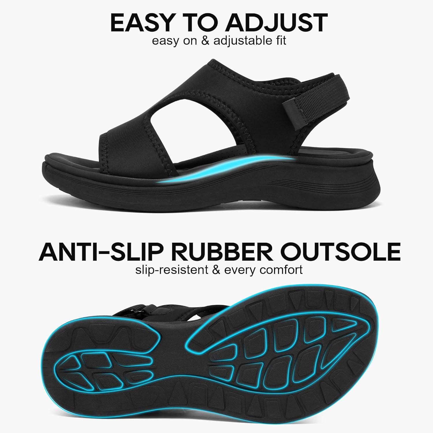 image:imageEcetana Womens Orthopedic Walking Sandals Comfortable Arch Support Outdoor Sport Sandals for Hiking Casual VacationBlack