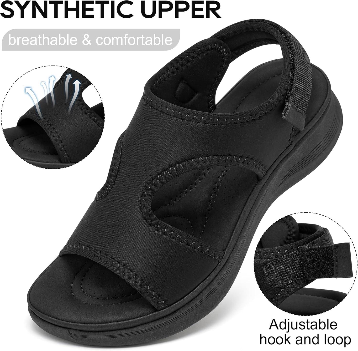 image:imageEcetana Womens Orthopedic Walking Sandals Comfortable Arch Support Outdoor Sport Sandals for Hiking Casual VacationBlack