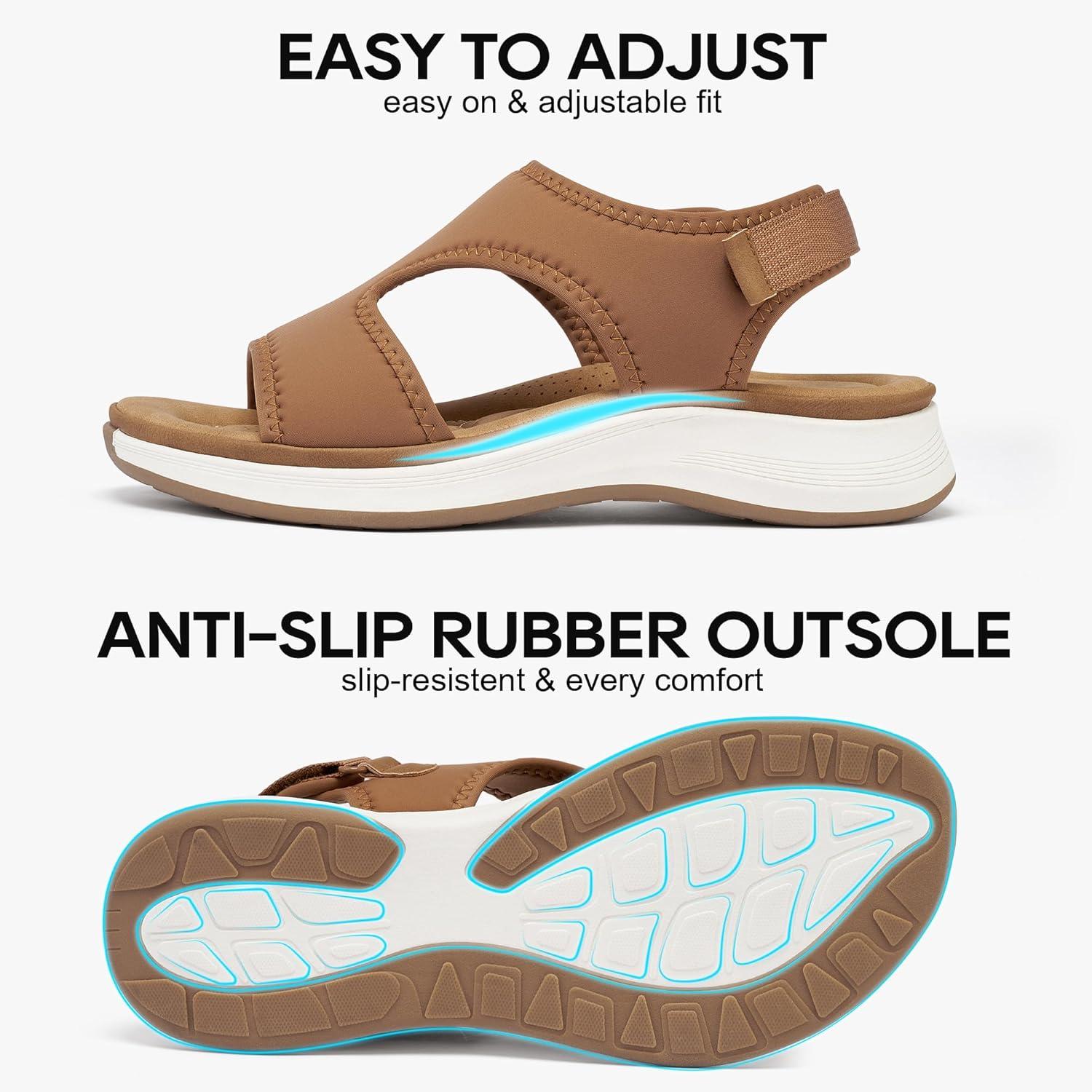 image:imageEcetana Womens Orthopedic Walking Sandals Comfortable Arch Support Outdoor Sport Sandals for Hiking Casual VacationBrown