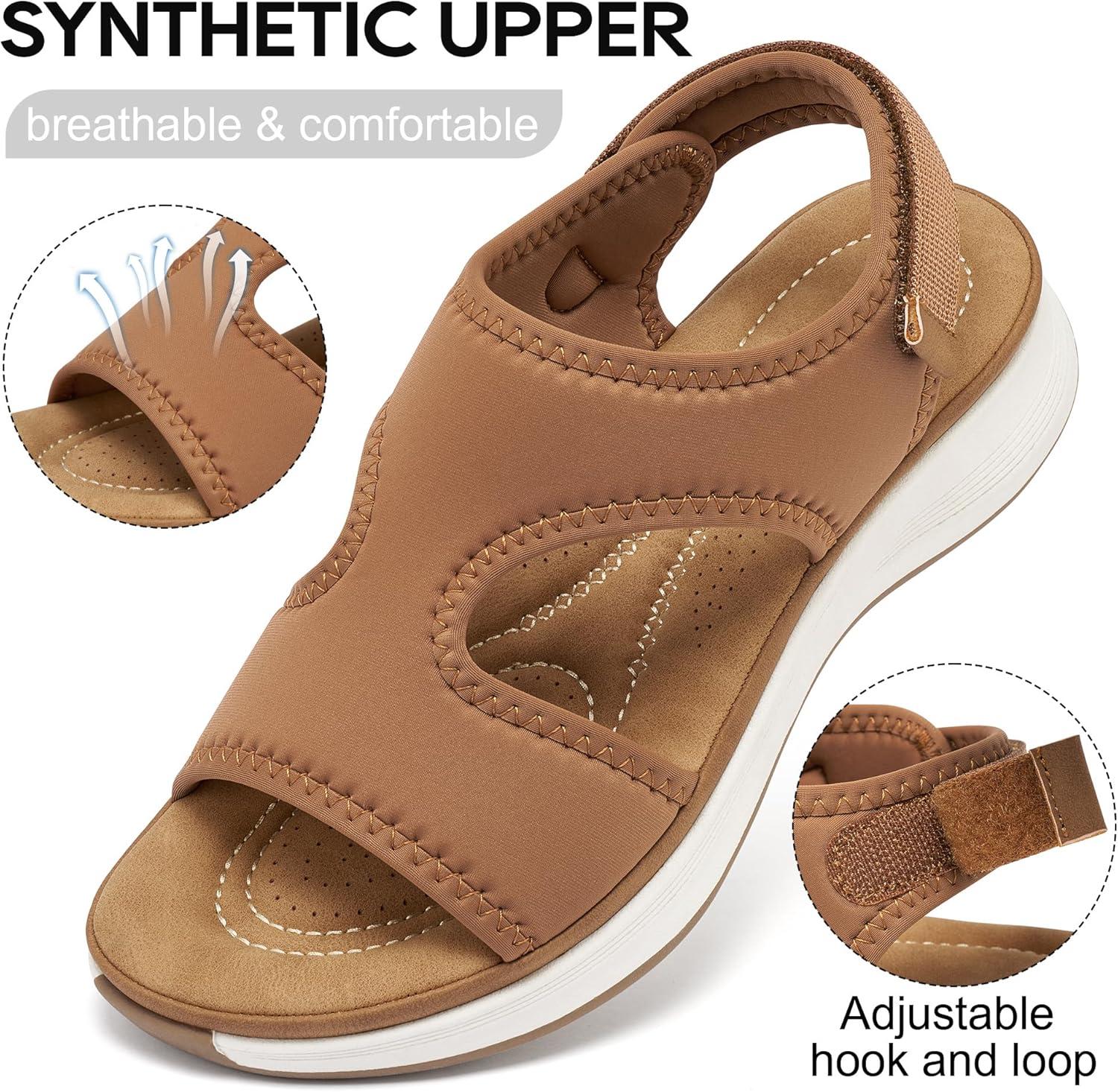 image:imageEcetana Womens Orthopedic Walking Sandals Comfortable Arch Support Outdoor Sport Sandals for Hiking Casual VacationBrown