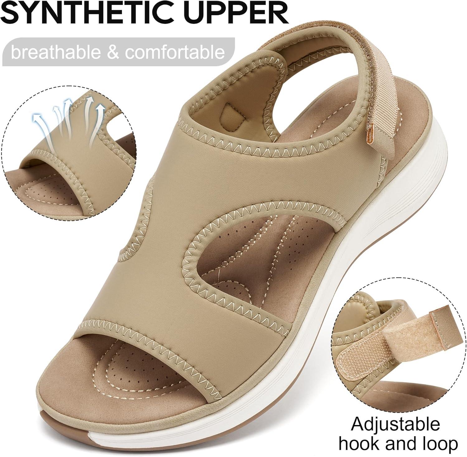 image:imageEcetana Womens Orthopedic Walking Sandals Comfortable Arch Support Outdoor Sport Sandals for Hiking Casual VacationKhaki